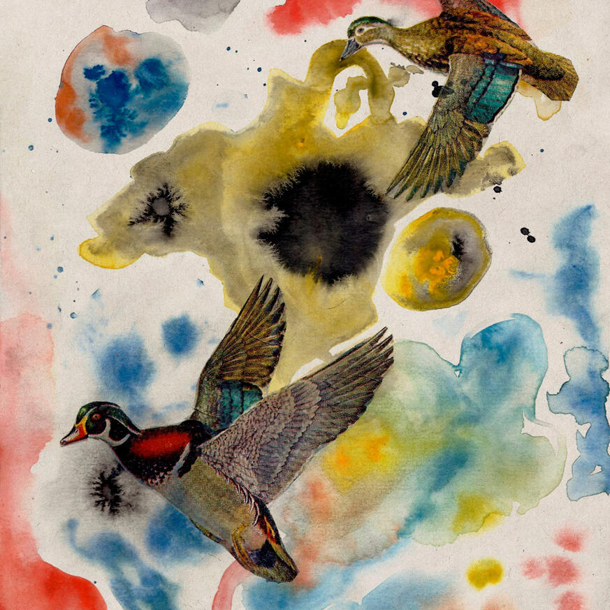 "Migração". Pintura em aquarela e decupagem, 2020.
