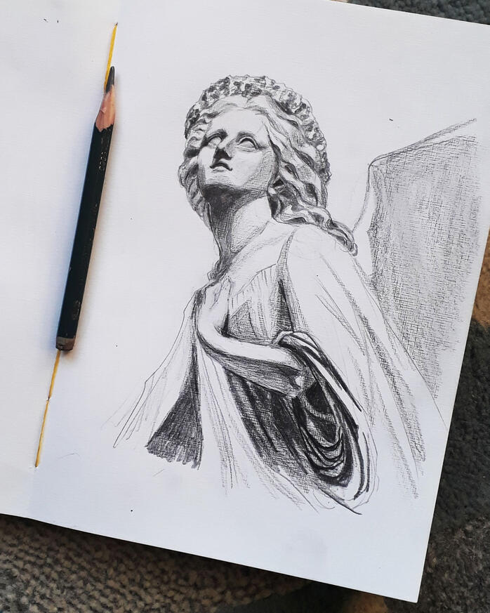 "Anjo". Ilustração em grafite, 2021.