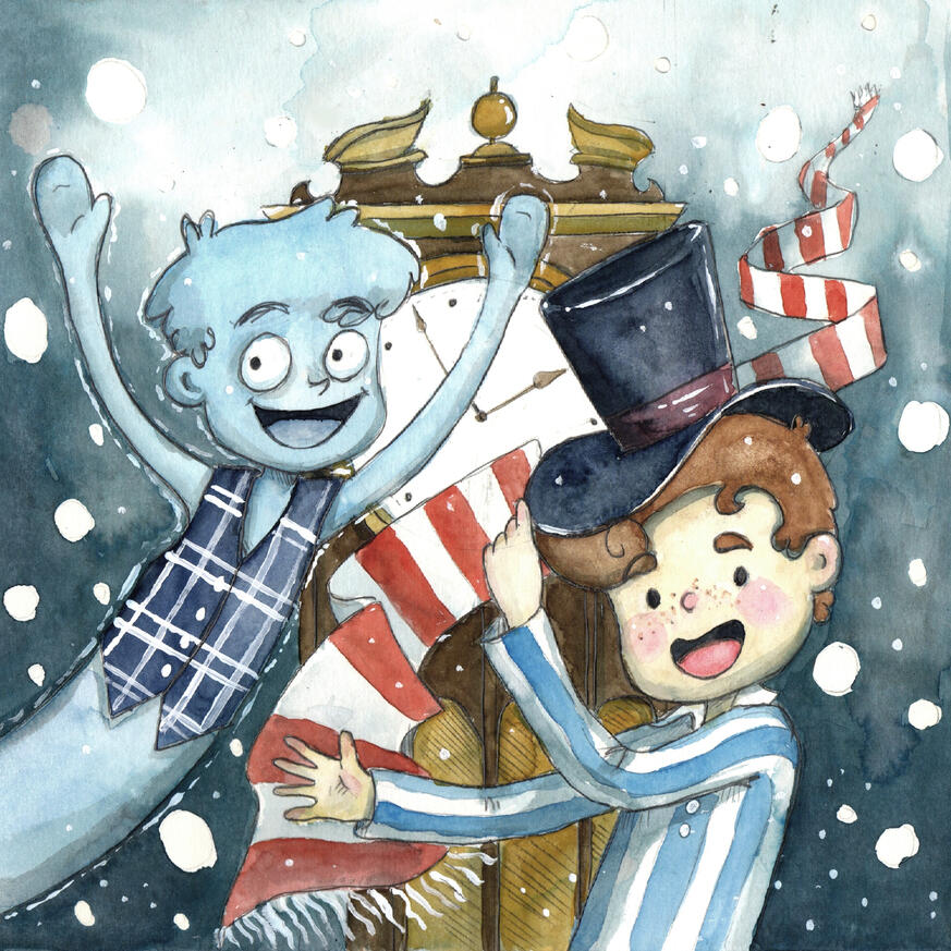 "O Fantasma do Relógio". Ilustração em aquarela, feita para o livro "O Fantasma do Relógio" de Athos Beuren, lançado pela Editora AVEC, 2019.